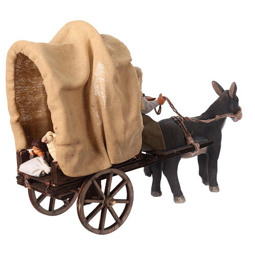 Hombre y niña en carro tirado por un burro Belén Napolitano 10 cm 4