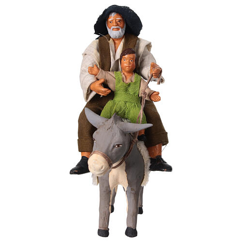 Father and son on a donkey for 13 cm Neapolitan Nativity Scene 1