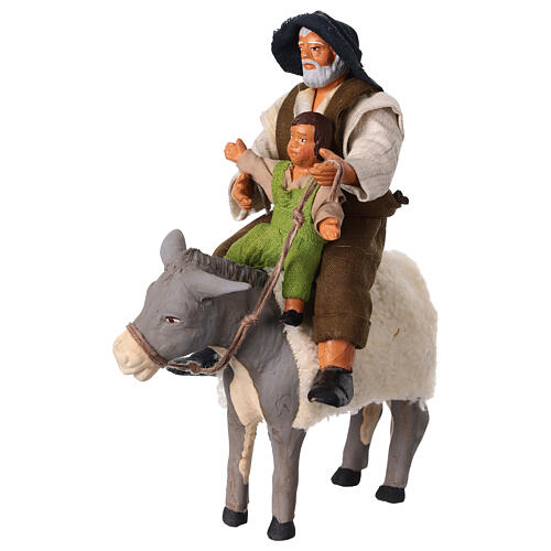 Ojciec i syn na osiołku - figurka do szopki neapolitańskiej 13 cm 3