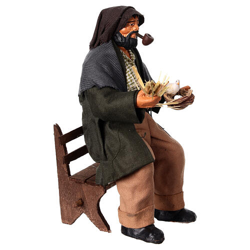 Hombre con pipa sentado en un banco belén napolitano 13 cm 3