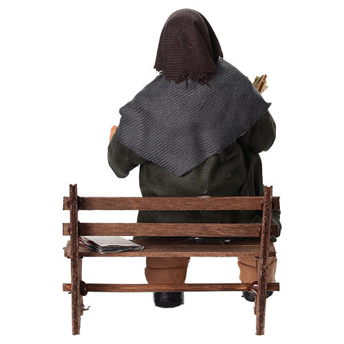 Uomo con pipa seduto su panchina Presepe Napoletano 13cm 4