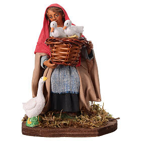 Mujer sentada con cesta gansos Belén Napolitano 14 cm