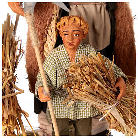 Bauernfamilie, drei Figuren, Szene im neapolitanischen Stil, für 30 cm Krippe