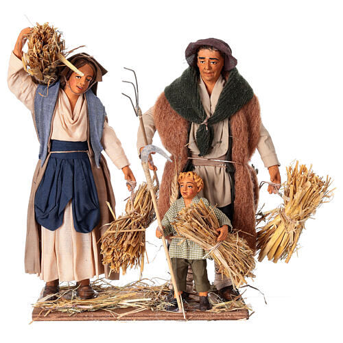 Bauernfamilie, drei Figuren, Szene im neapolitanischen Stil, für 30 cm Krippe 1