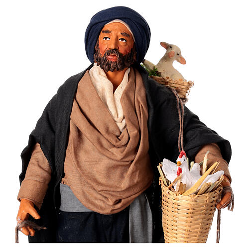 Hombre con Gallinas y corderos colgados 30cm Belén Napolitano 4