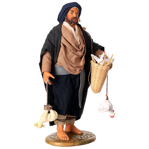 Mężczyzna z kurami i barankami w koszu i zawieszonymi - figurka 30 cm, szopka neapolitańska 3