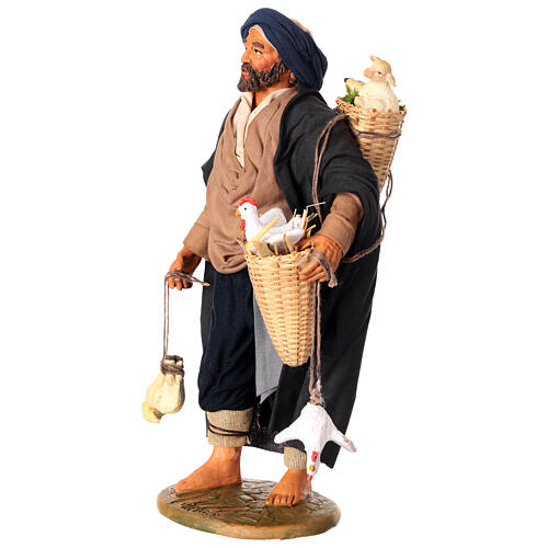 Mężczyzna z kurami i barankami w koszu i zawieszonymi - figurka 30 cm, szopka neapolitańska 5