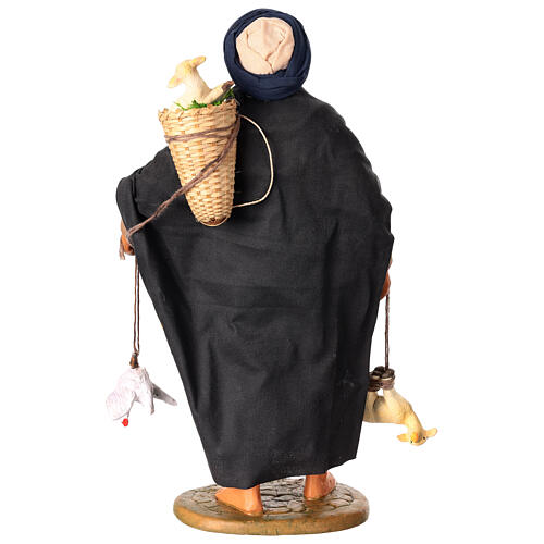 Mężczyzna z kurami i barankami w koszu i zawieszonymi - figurka 30 cm, szopka neapolitańska 6