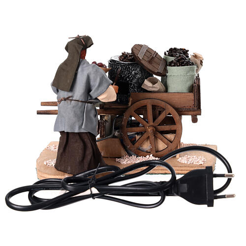 Animated chestnut vendor with wooden cart for 12 cm Neapolitan Nativity Scene 5