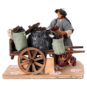 Marchande de chataîgnes en mouvement avec charrette en bois crèche napolitaine 12 cm