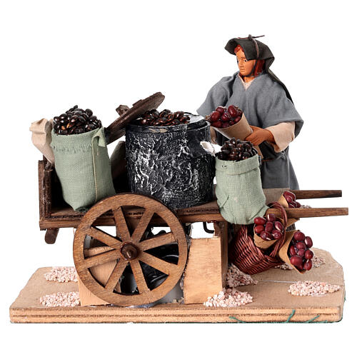 Castagnara in movimento con carretto in legno Presepe Napoletano 12 cm  1