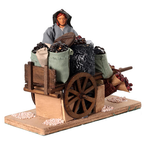 Castagnara in movimento con carretto in legno Presepe Napoletano 12 cm  3