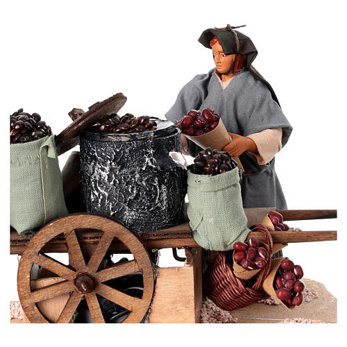Sprzedawczyni kasztanów - figurka ruchoma z wózkiem z drewna, do szopki neapolitańskirj 12 cm 2