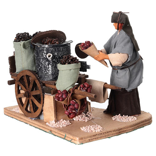 Sprzedawczyni kasztanów - figurka ruchoma z wózkiem z drewna, do szopki neapolitańskirj 12 cm 4