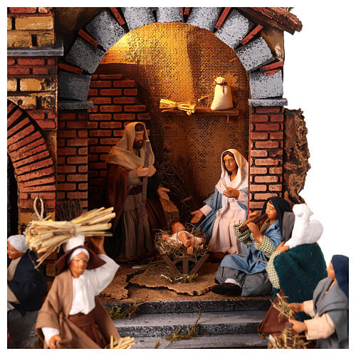 Beleuchtete Krippenszene mit Figuren – neapolitanischer Stil, für 13 cm Krippe, 55 × 40 × 67 cm 2