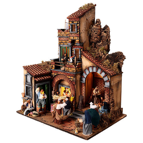 Beleuchtete Krippenszene mit Figuren – neapolitanischer Stil, für 13 cm Krippe, 55 × 40 × 67 cm 3