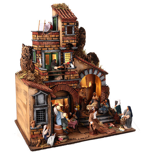 Beleuchtete Krippenszene mit Figuren – neapolitanischer Stil, für 13 cm Krippe, 55 × 40 × 67 cm 6