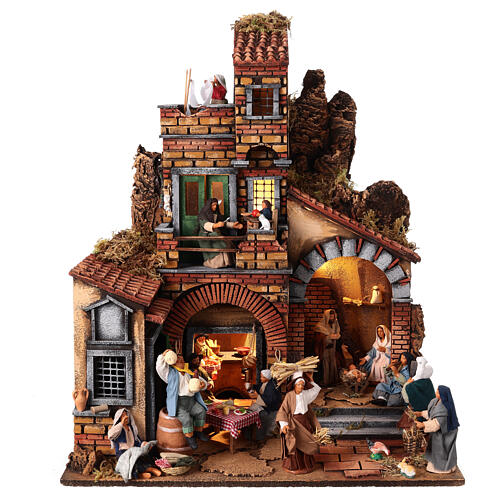 Cenário 55x40x67 cm iluminado com peças presépio napolitano 13 cm 1