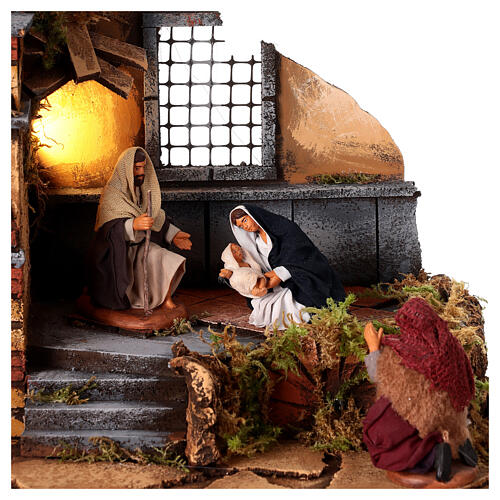 Illuminated house with oven and Nativity for 10 cm Neapolitan Nativity Scene, 40x30x37 cm 6