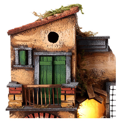 Illuminated house with oven and Nativity for 10 cm Neapolitan Nativity Scene, 40x30x37 cm 7