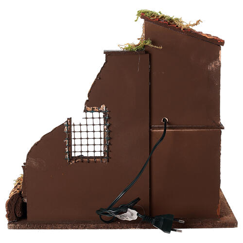 Domek oświetlony 40x30x37 cm z piecem i Świętą Rodziną 10 cm, szopka neapolitańska 8