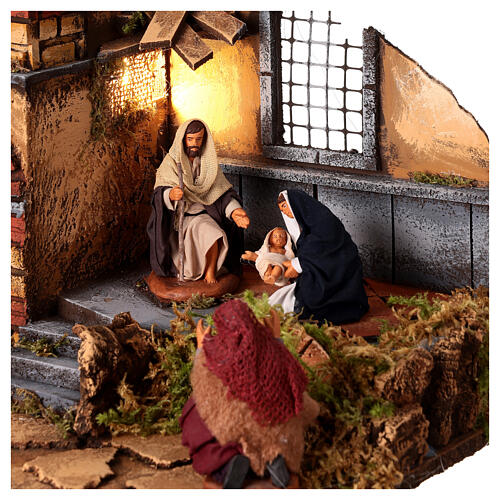 Little house 40x30x37 cm illuminated oven Nativity 10 cm Neapolitan Nativity scene 2