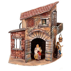 House 35x21x35 cm animated basket 10 cm Neapolitan Nativity Scene