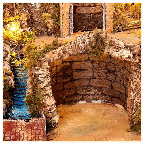 Borgo illuminato cascata mulino asino in movimento 60x40x60 cm presepe napoletano 10 cm 4