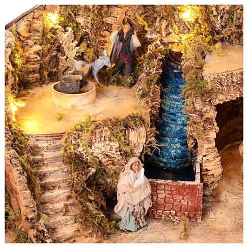 Neapolitan Nativity Scene of 10 cm, 60x40x60 cm, animated and illuminated setting with brook 4