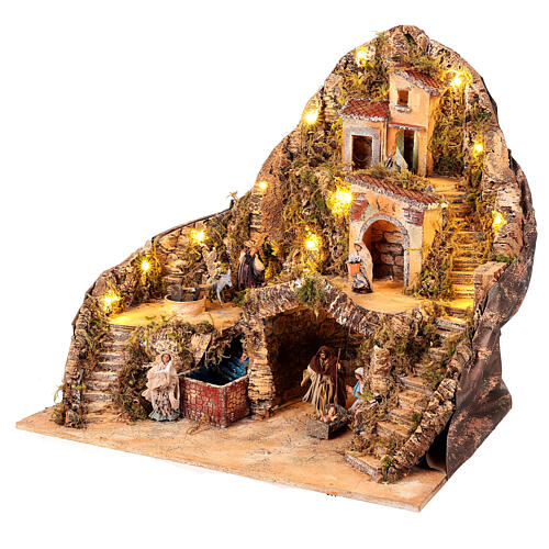 Neapolitan Nativity Scene of 10 cm, 60x40x60 cm, animated and illuminated setting with brook 5