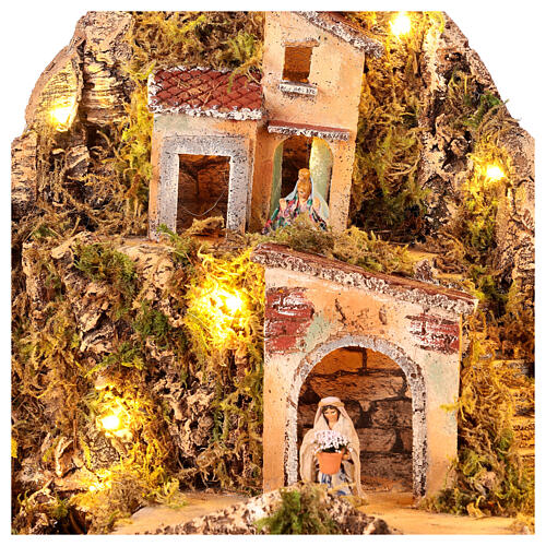 Neapolitan Nativity Scene of 10 cm, 60x40x60 cm, animated and illuminated setting with brook 6