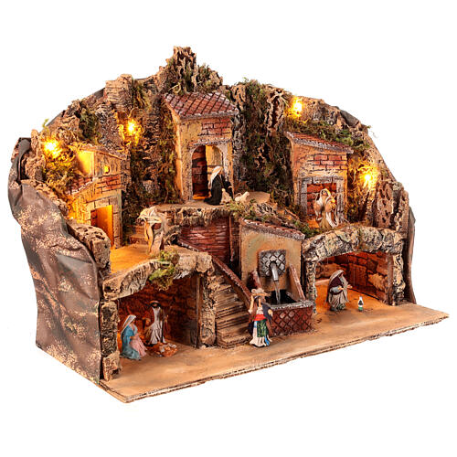 Illuminated Neapolitan Nativity Scene with fountain, 50x30x40 cm, figurines of 8 cm 3