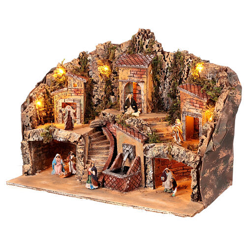 Illuminated Neapolitan Nativity Scene with fountain, 50x30x40 cm, figurines of 8 cm 5