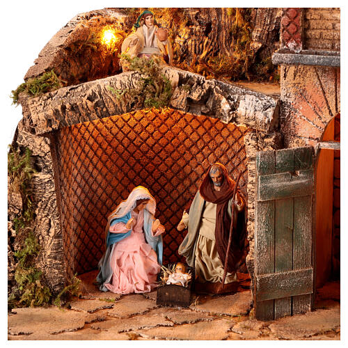 Illuminated house with basket in motion, 30x60x50 cm, Neapolitan Nativity Scene of 12 cm 2