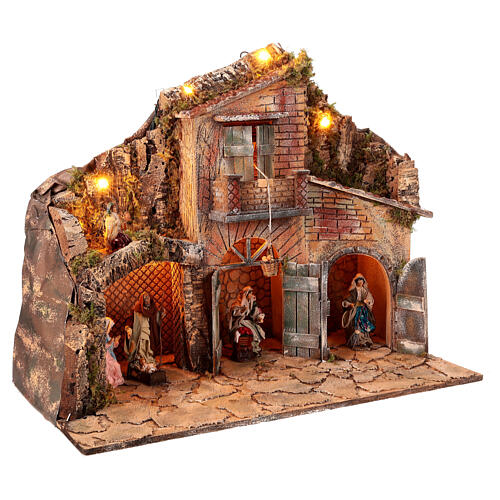 Ambientazione illuminata casa cesto in movimento 30x60x50 cm Presepe Napoletano 12 cm 5