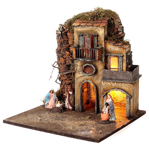 Crèche napolitaine éclairée module 1/6 35x35x35 cm 3