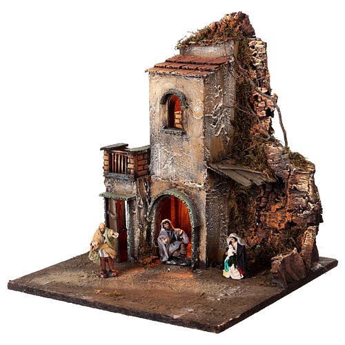 Illuminated Neapolitan Nativity Scene for 8 cm characters, 2/6 block, 35x35x35 cm 2