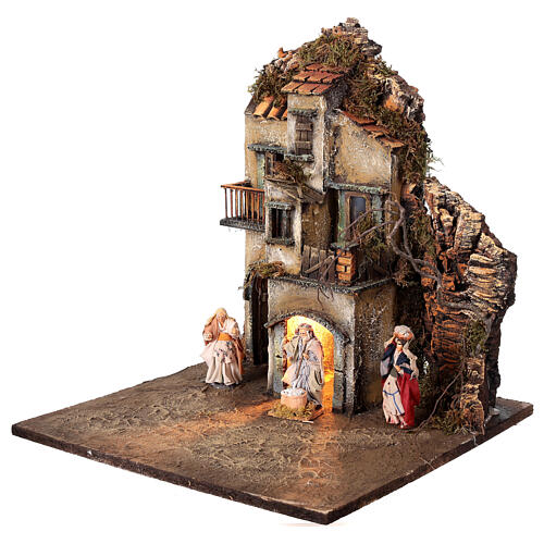 Neapolitan Nativity Scene of 8 cm with lights, 3/6 block, 35x35x37 cm 3