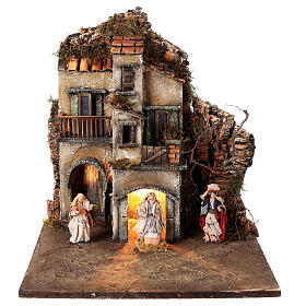 Crèche napolitaine 8 cm éclairée module 3/6 35x35x35 cm