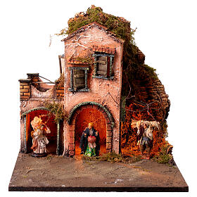 Illuminated Neapolitan Nativity Scene for 8 cm characters, 35x35x35 cm, unit 4/6