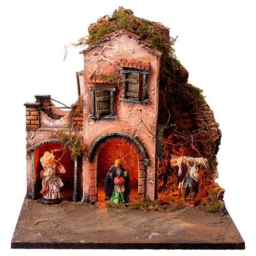 Illuminated Neapolitan Nativity Scene for 8 cm characters, 35x35x35 cm, unit 4/6 1