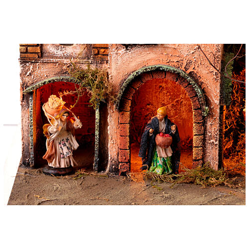 Illuminated Neapolitan Nativity Scene for 8 cm characters, 35x35x35 cm, unit 4/6 2