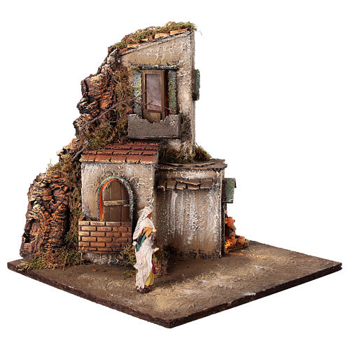 Beleuchtete Krippenszene – neapolitanischer Stil, Modul 5/6, für 8 cm Krippe, 35 × 35 × 37 cm 3