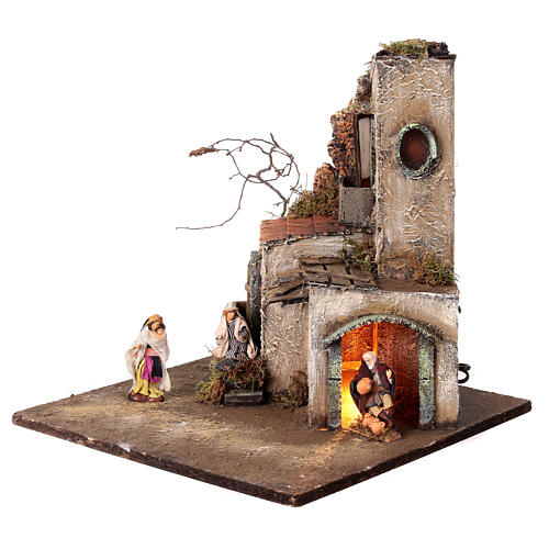 Crèche napolitaine 8 cm module 5/6 éclairé 35x35x35 cm 2