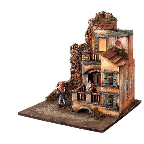 Pueblo belén napolitano 8 cm módulo 6/6 iluminado 35x35x37 cm 2