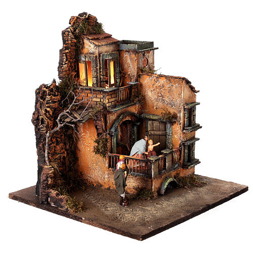 Pueblo belén napolitano 8 cm módulo 6/6 iluminado 35x35x37 cm 3