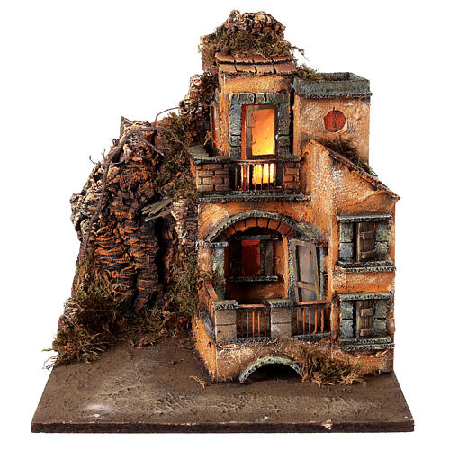 Pueblo belén napolitano 8 cm módulo 6/6 iluminado 35x35x37 cm 4