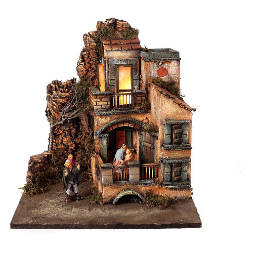 Presepe Napoletano illuminato 8 cm modulo 6/6  35x35x37 cm 1