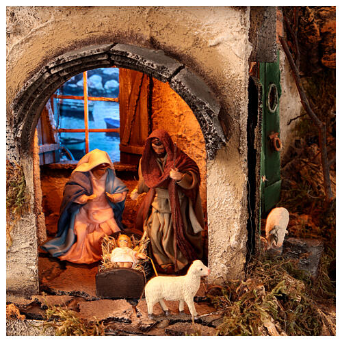 Illuminated Neapolitan Nativity Scene of 10 cm, Marechiaro, 50x40x65 cm 2