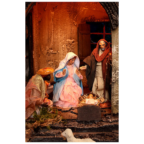 Neapolitan Nativity Scene Marechiaro for 12 cm figurines with electric lights, 50x60x74 cm 2